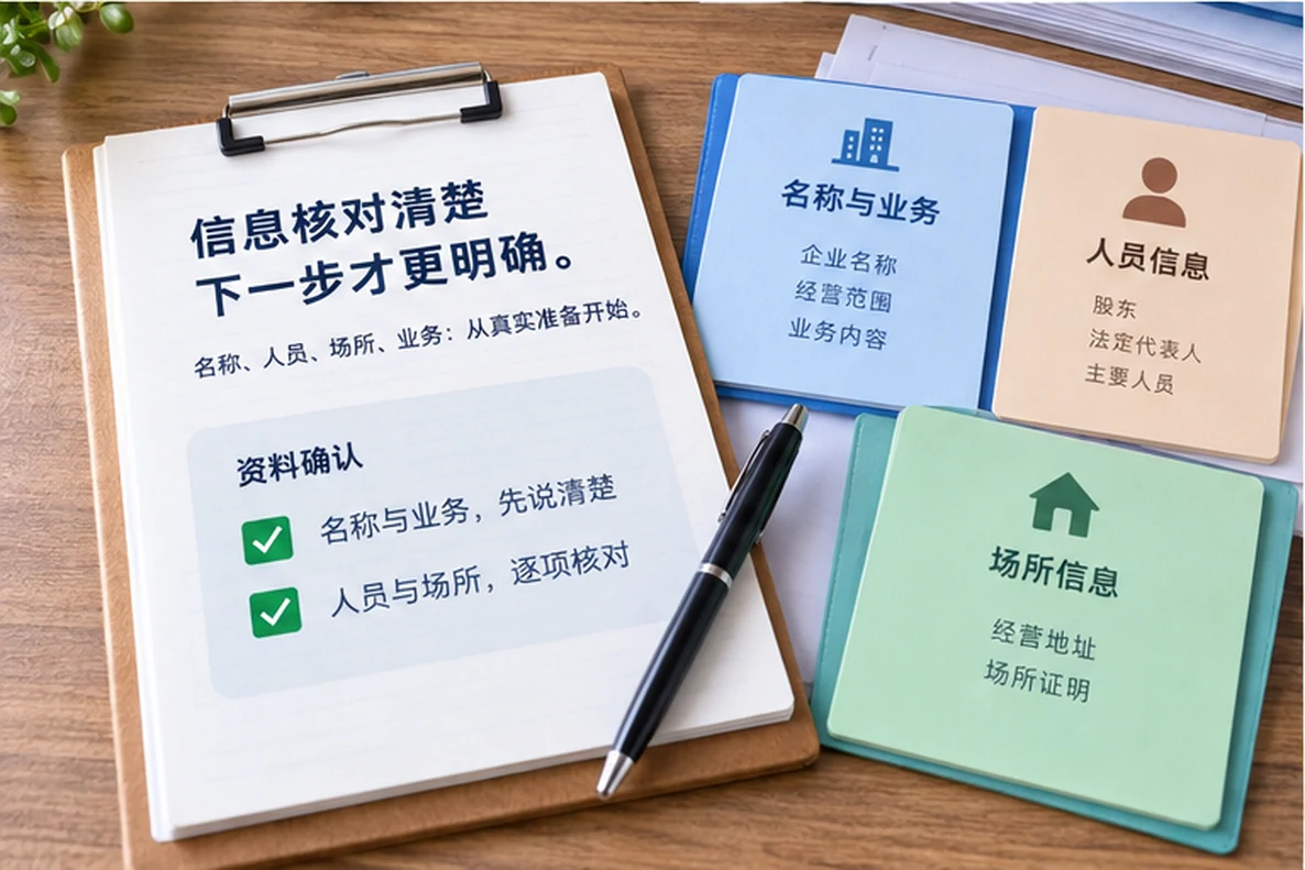 核对注册公司资料与办理事项的服务场景示意