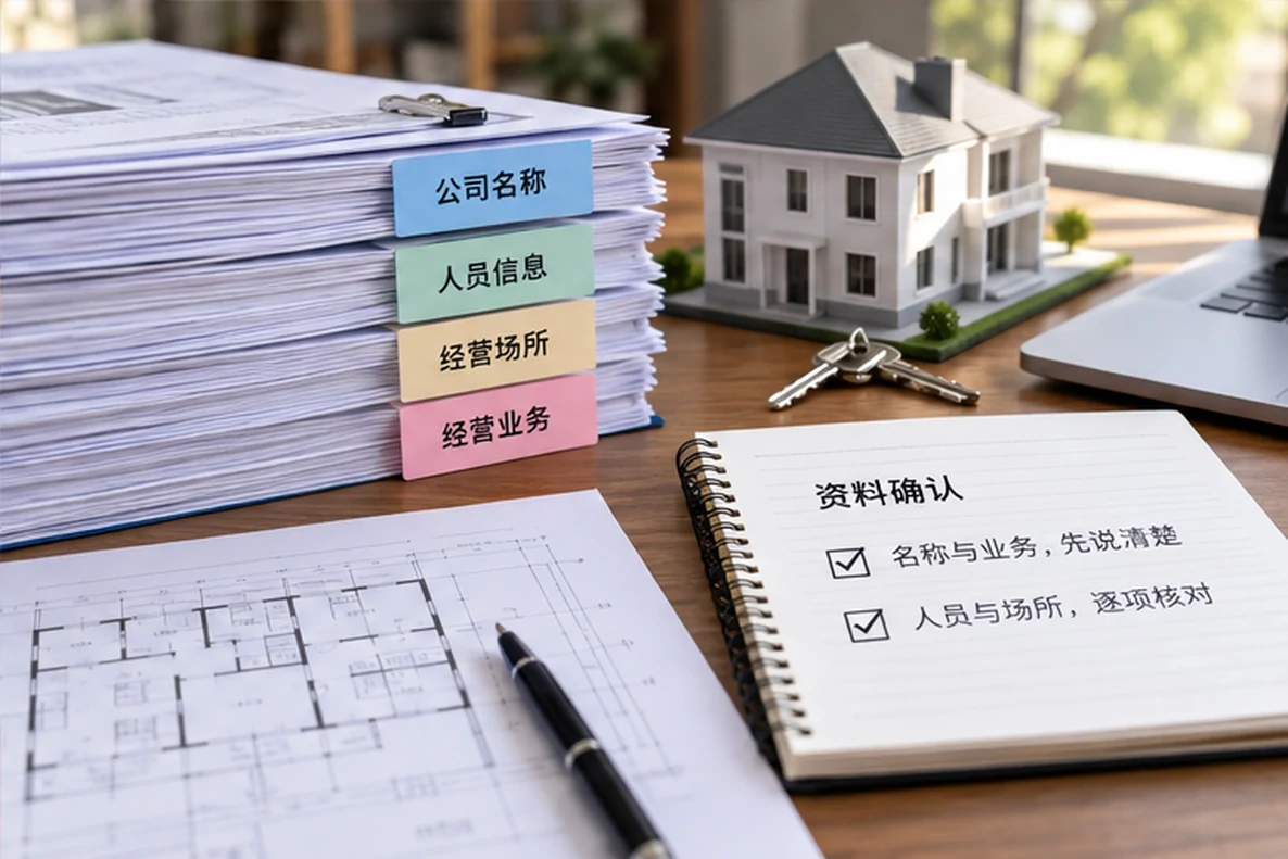 核对注册公司资料与办理事项的服务场景示意