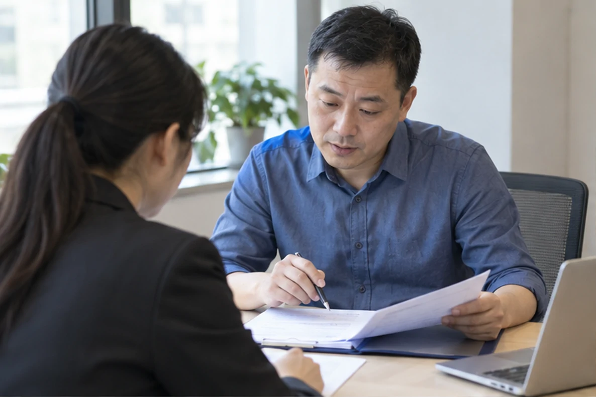 核对注册公司资料与办理事项的服务场景示意