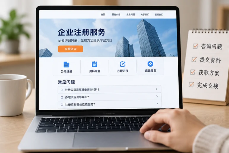 企业网站展示业务与服务信息的场景示意