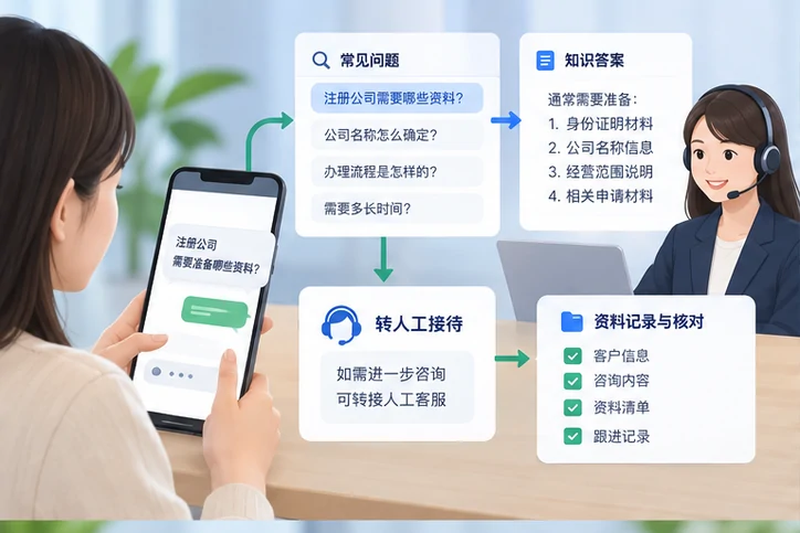 在线客服接待与咨询整理的服务场景示意