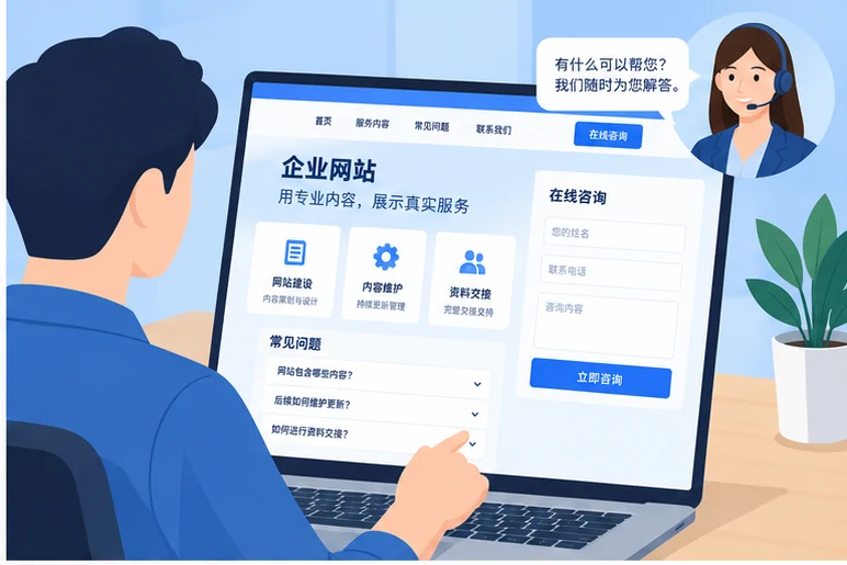 企业网站展示业务与服务信息的场景示意
