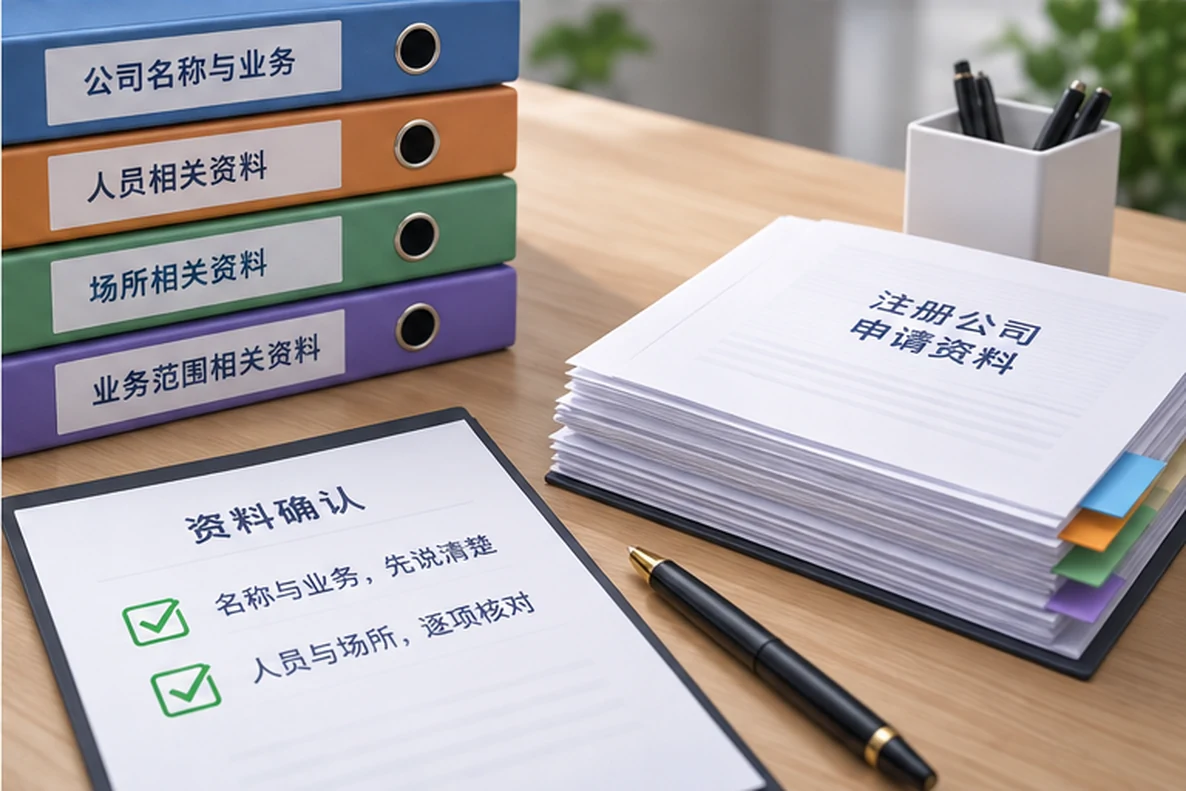 核对注册公司资料与办理事项的服务场景示意