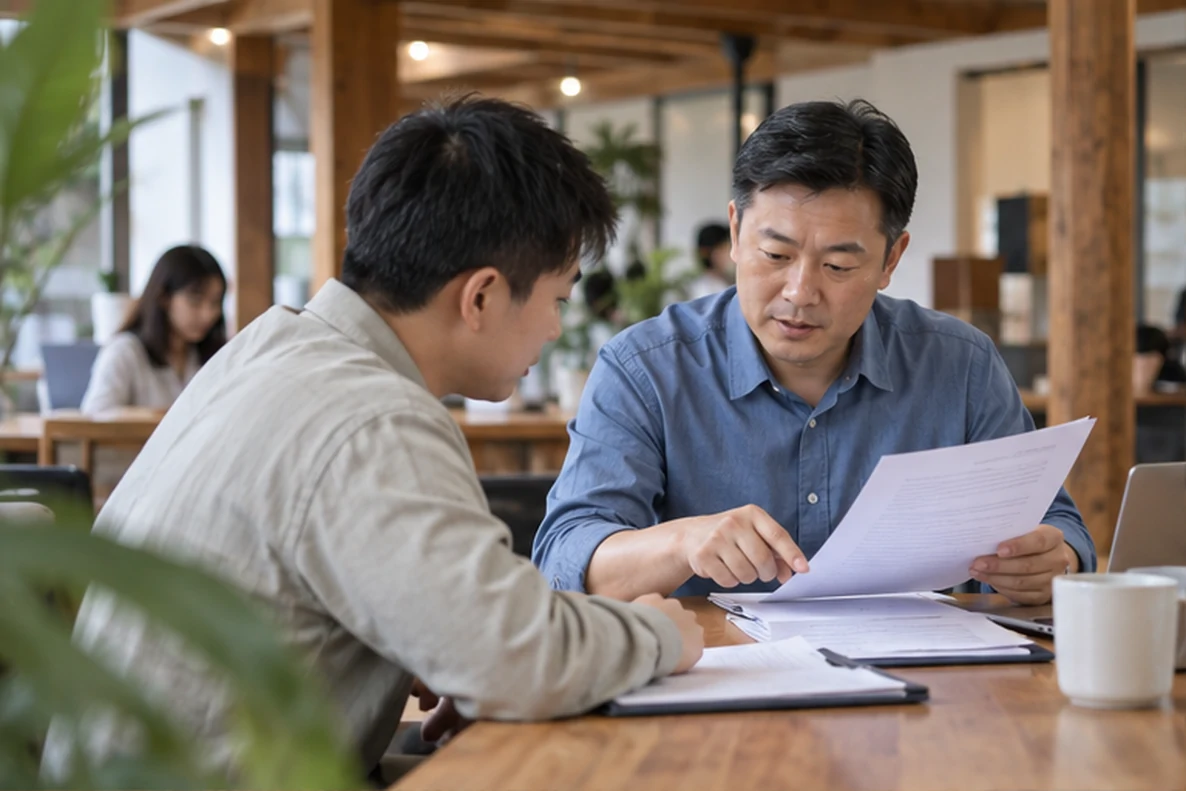 核对注册公司资料与办理事项的服务场景示意