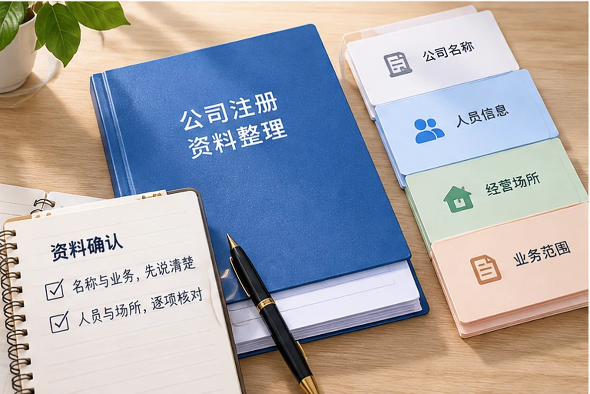 核对注册公司资料与办理事项的服务场景示意