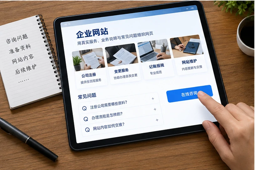 企业网站展示业务与服务信息的场景示意