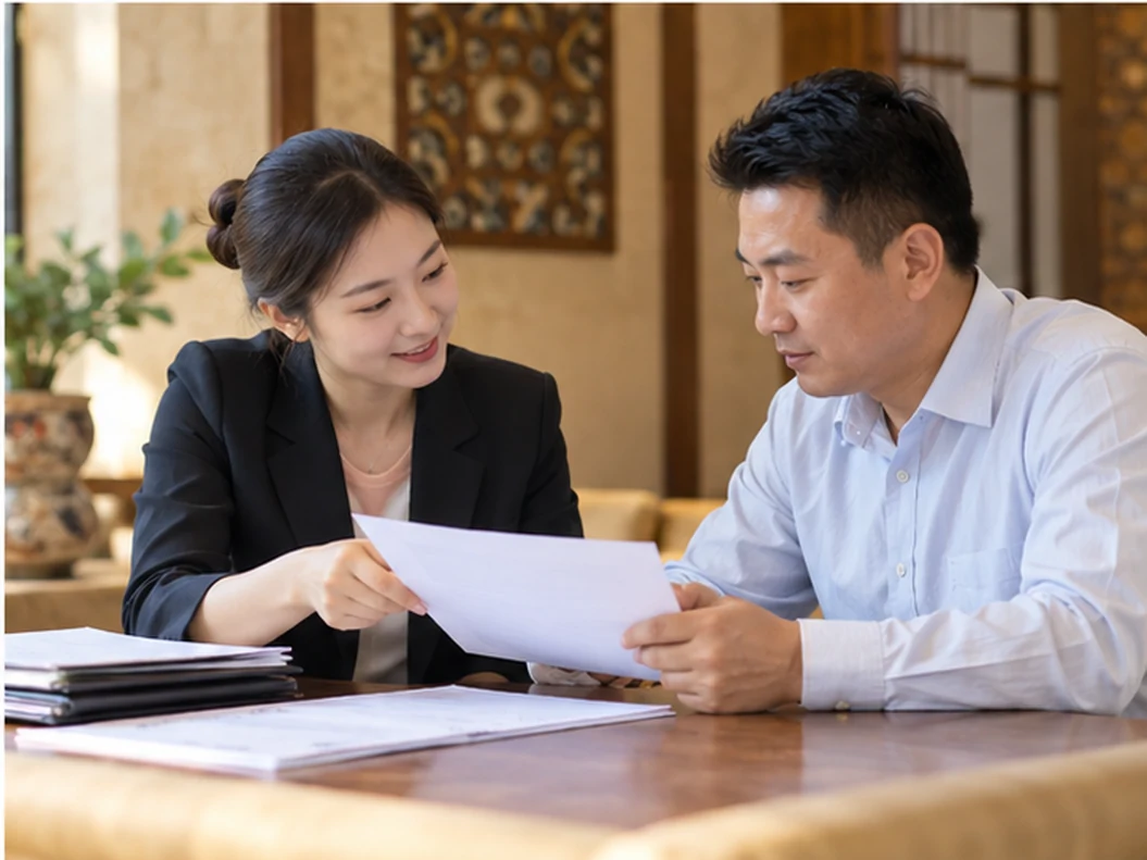 核对注册公司资料与办理事项的服务场景示意