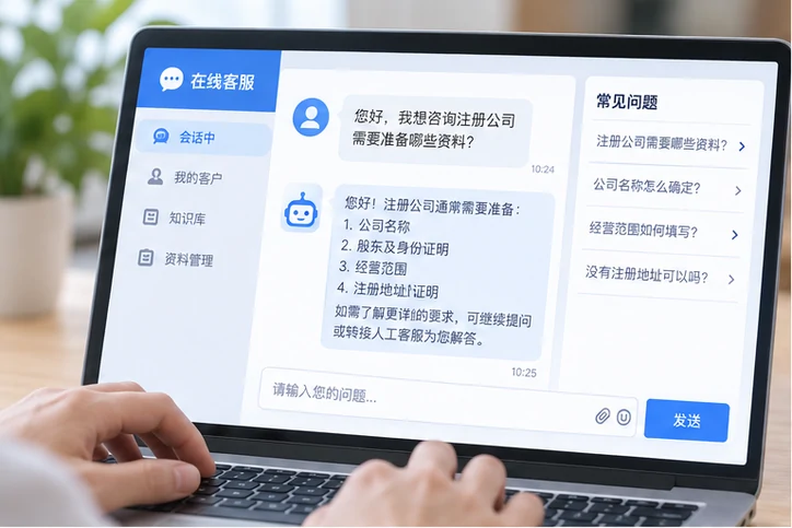 在线客服接待与咨询整理的服务场景示意