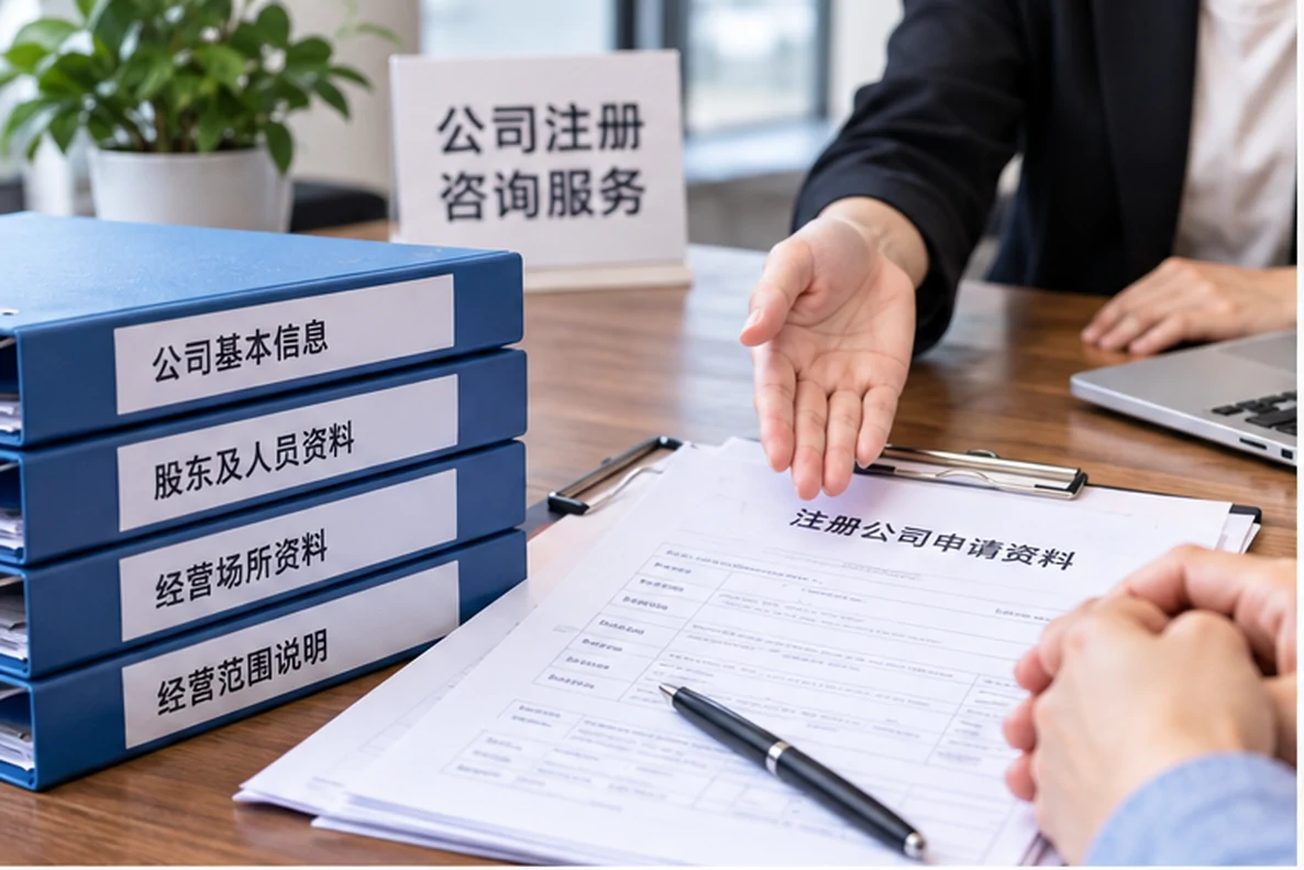 核对注册公司资料与办理事项的服务场景示意