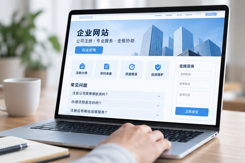 企业网站展示业务与服务信息的场景示意
