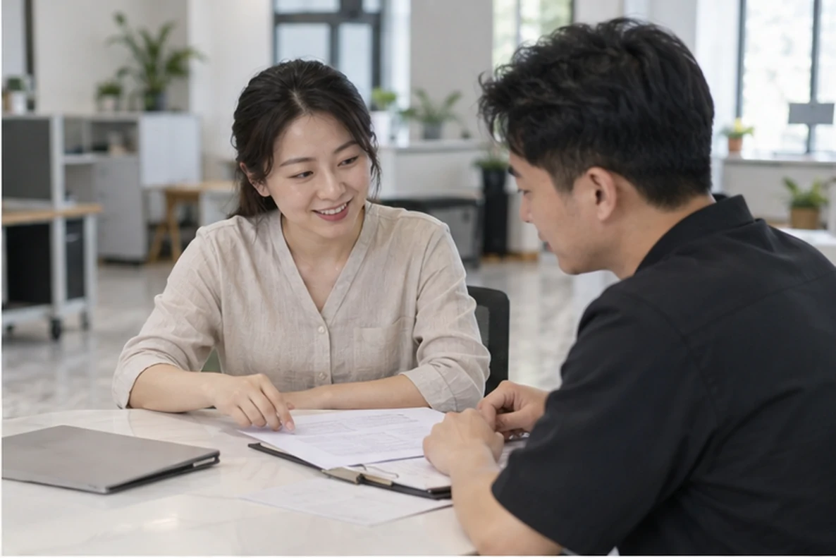 核对注册公司资料与办理事项的服务场景示意