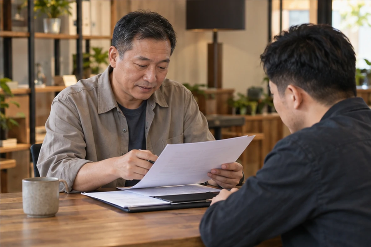 核对注册公司资料与办理事项的服务场景示意