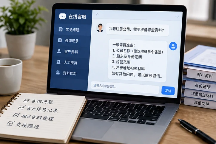 在线客服接待与咨询整理的服务场景示意
