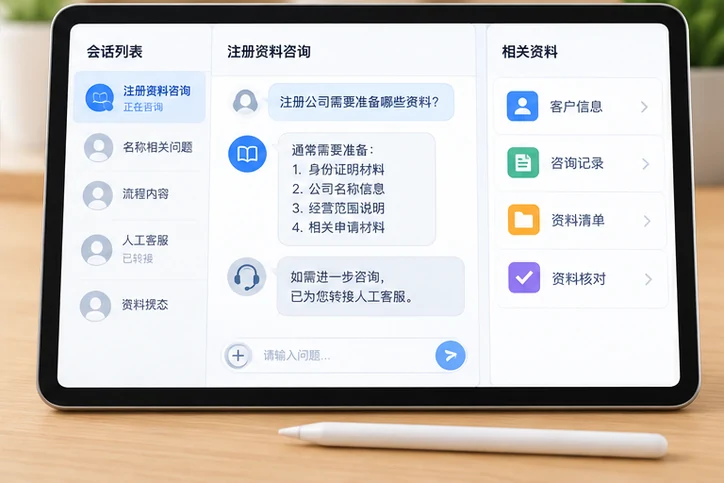 在线客服接待与咨询整理的服务场景示意