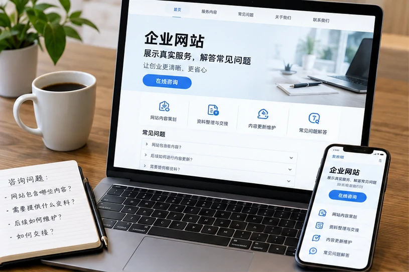 企业网站展示业务与服务信息的场景示意