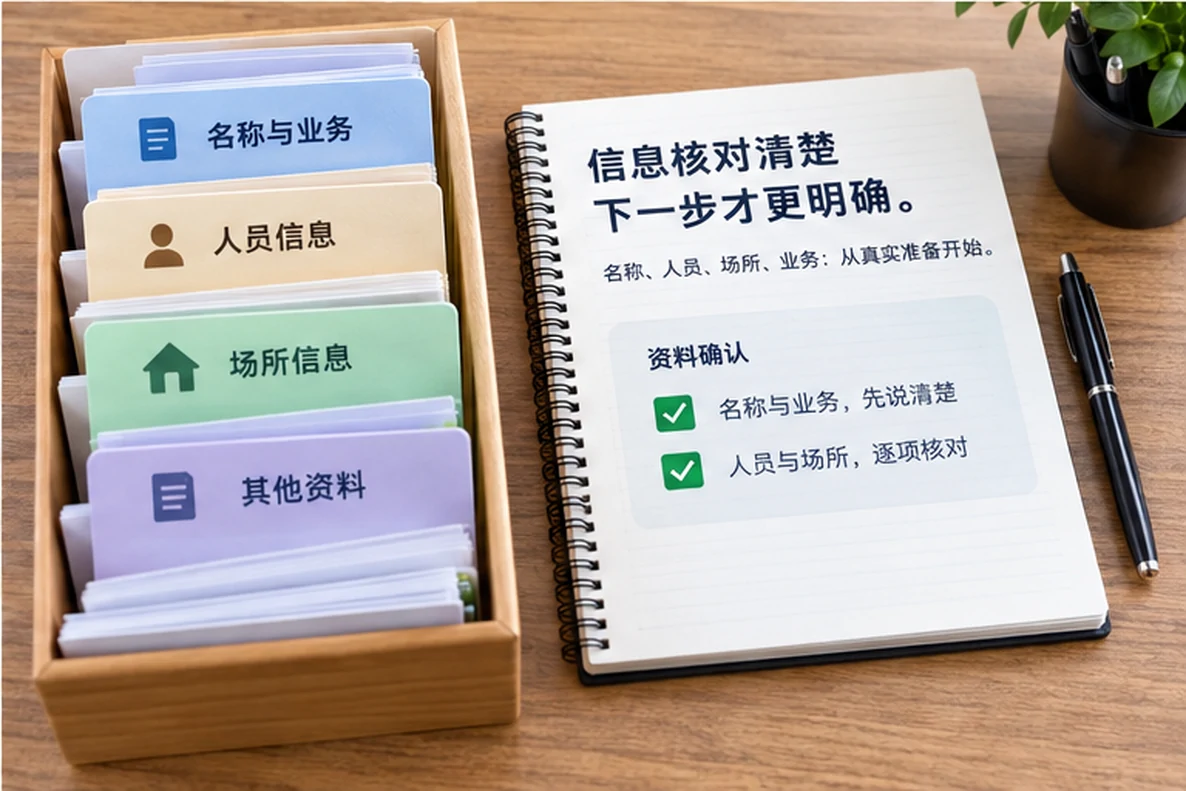 核对注册公司资料与办理事项的服务场景示意