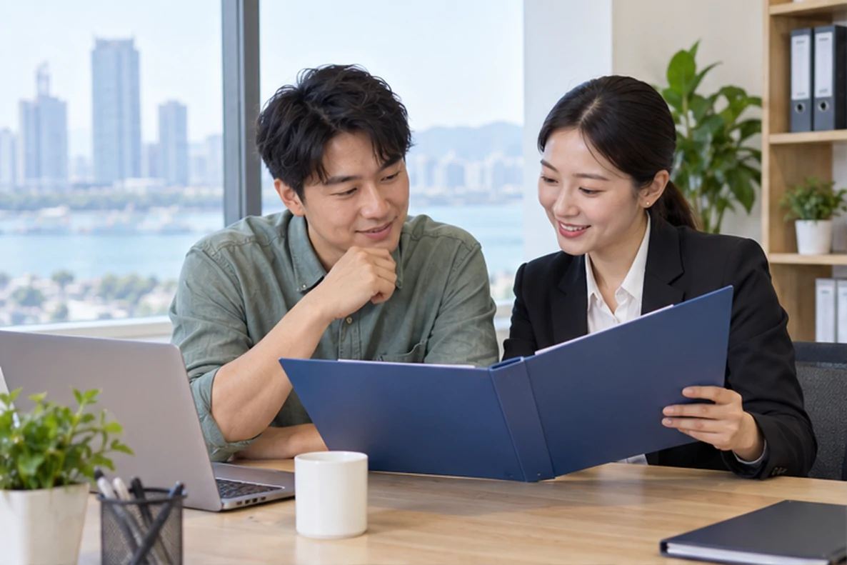 核对注册公司资料与办理事项的服务场景示意