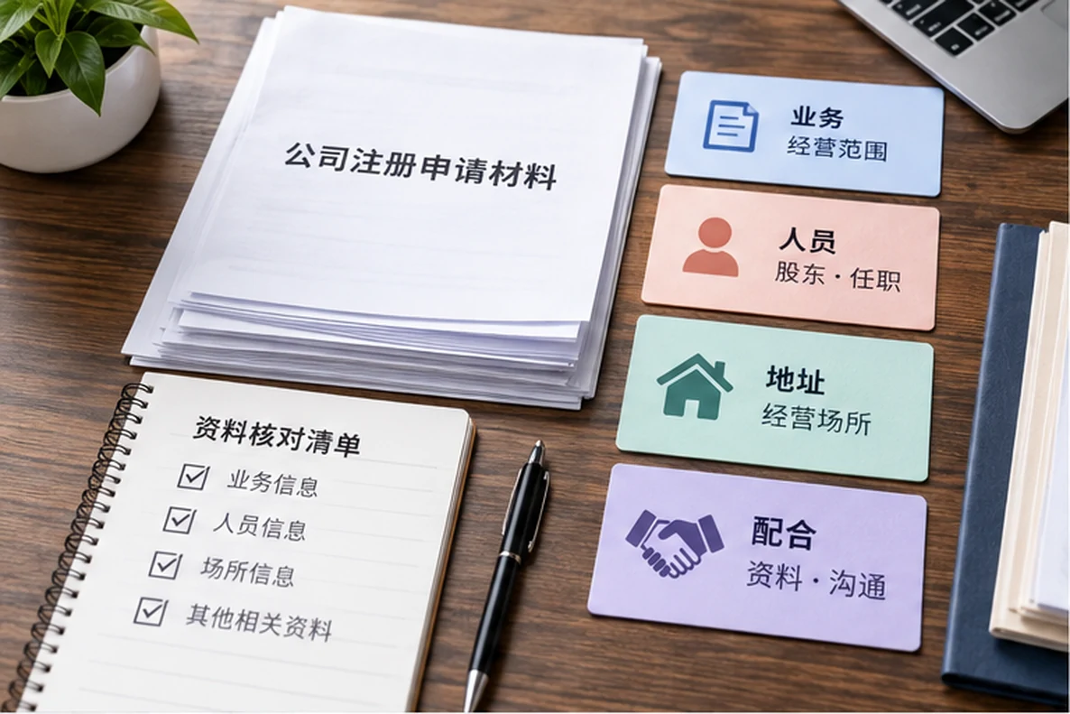 核对注册公司资料与办理事项的服务场景示意