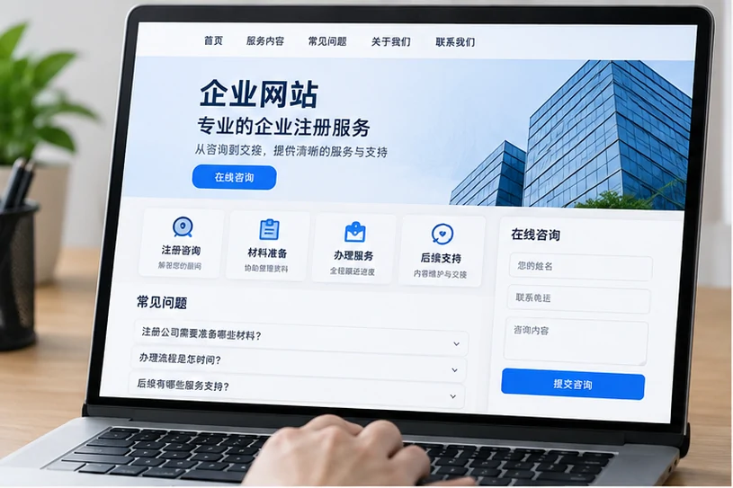 企业网站展示业务与服务信息的场景示意