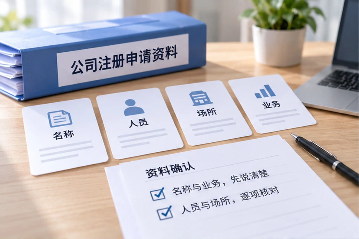 核对注册公司资料与办理事项的服务场景示意