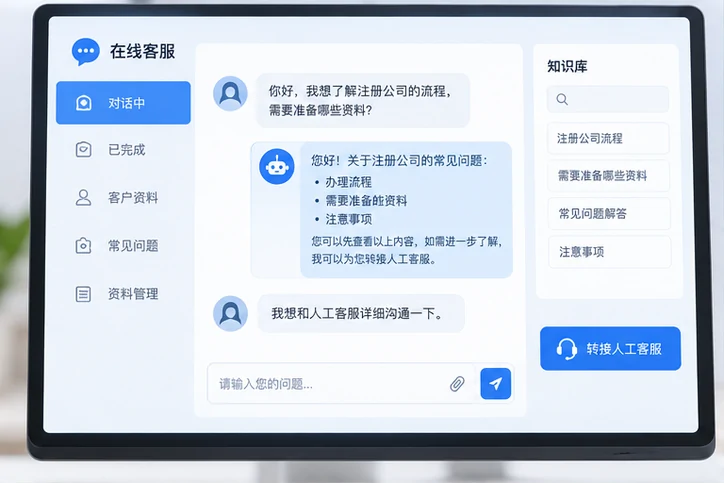 在线客服接待与咨询整理的服务场景示意