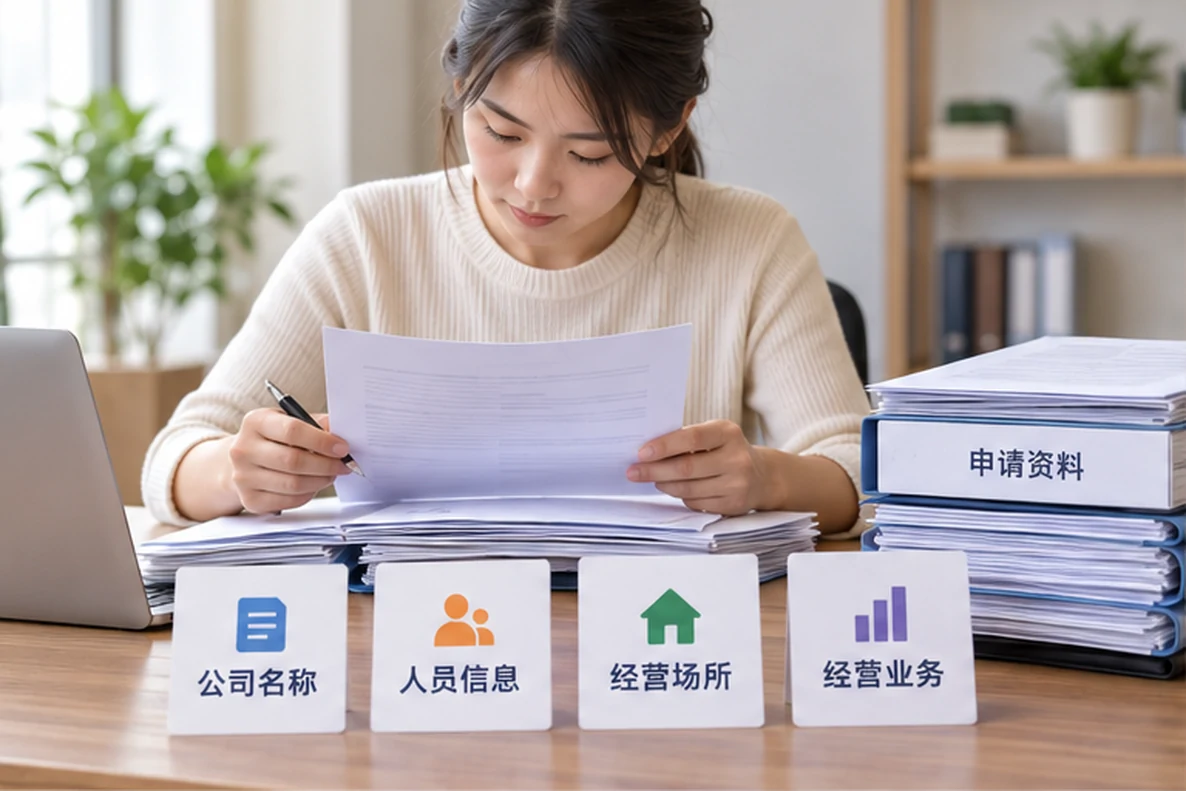 核对注册公司资料与办理事项的服务场景示意
