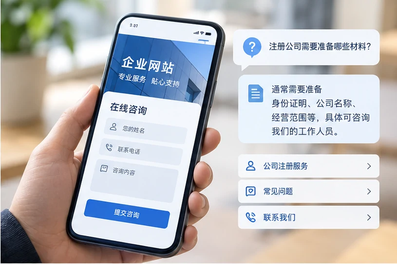 企业网站展示业务与服务信息的场景示意
