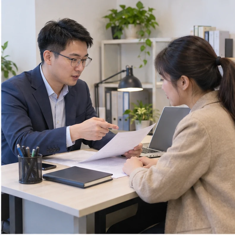 核对注册公司资料与办理事项的服务场景示意