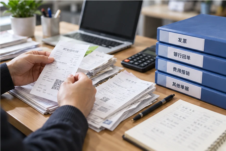 整理企业票据与日常账务资料的服务场景示意