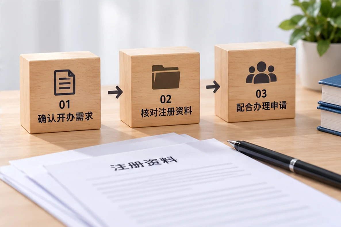 核对注册公司资料与办理事项的服务场景示意