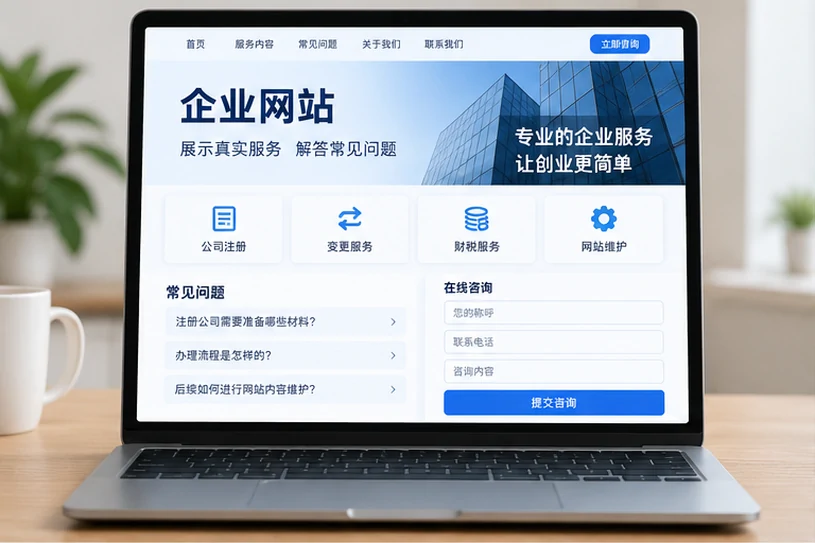 企业网站展示业务与服务信息的场景示意