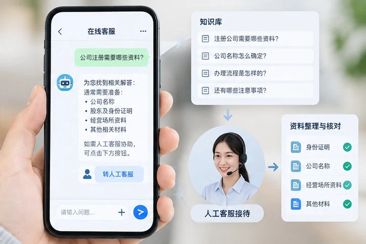 在线客服接待与咨询整理的服务场景示意