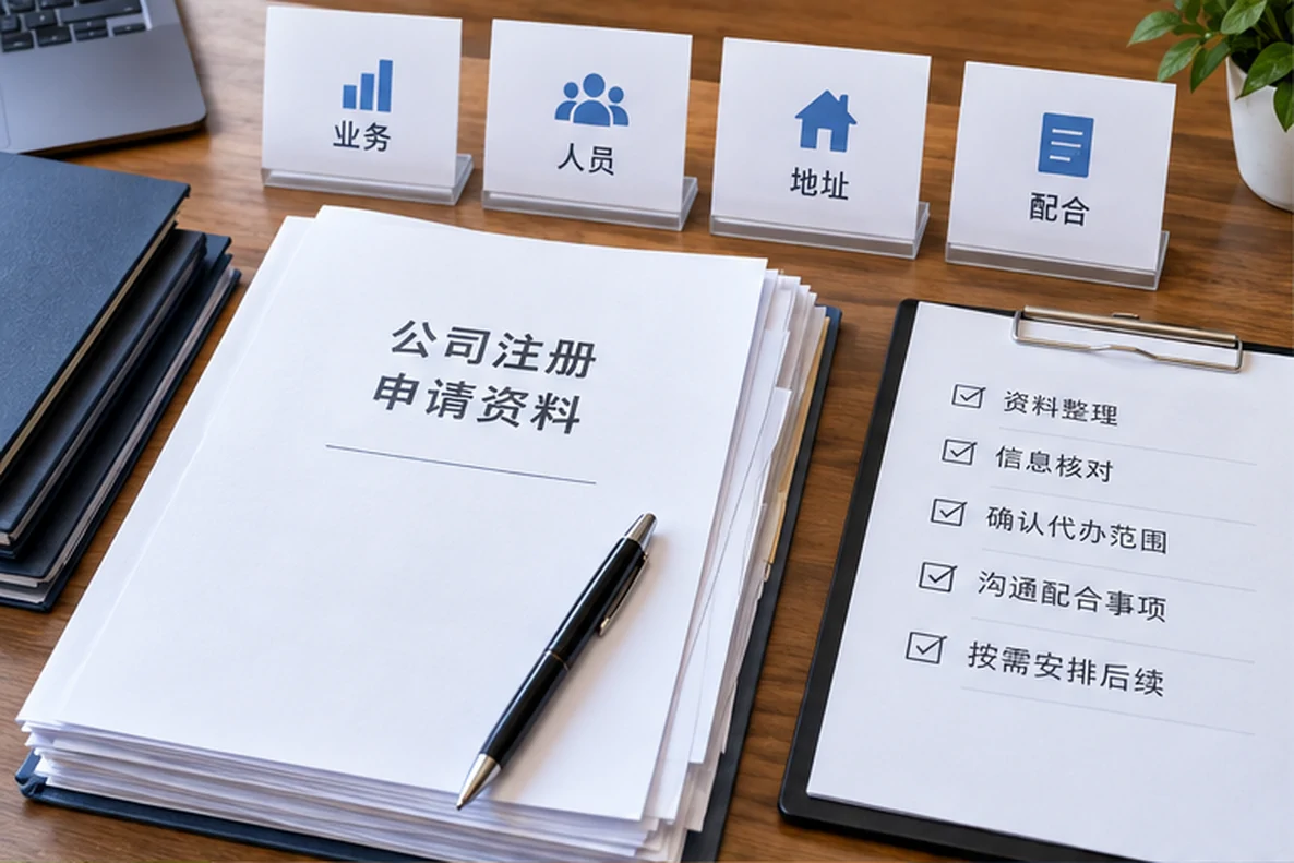 核对注册公司资料与办理事项的服务场景示意