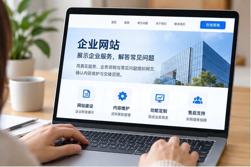 企业网站展示业务与服务信息的场景示意