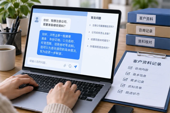 在线客服接待与咨询整理的服务场景示意