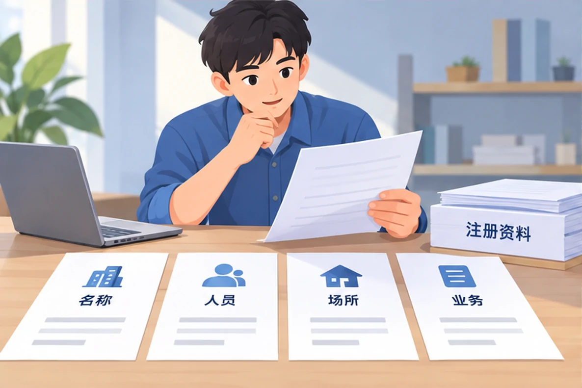 核对注册公司资料与办理事项的服务场景示意