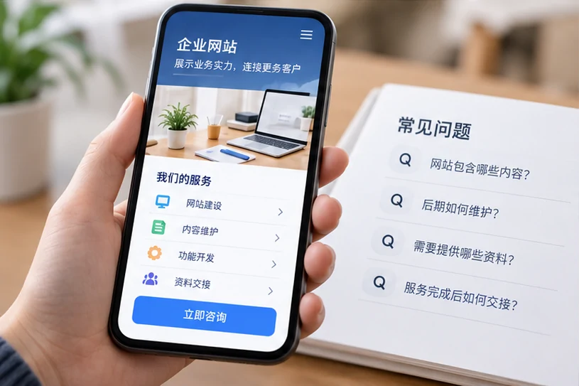 企业网站展示业务与服务信息的场景示意