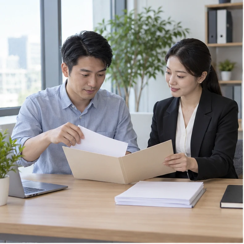 核对注册公司资料与办理事项的服务场景示意