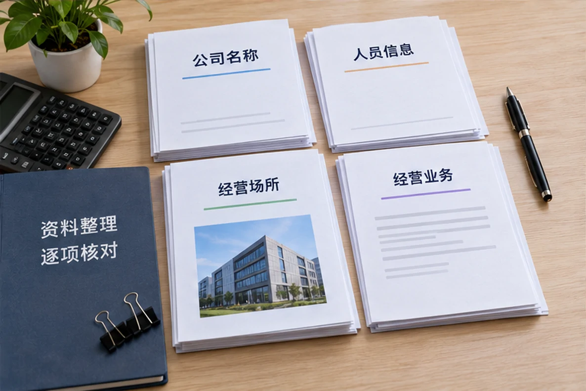 核对注册公司资料与办理事项的服务场景示意