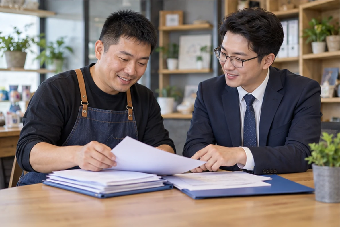 核对注册公司资料与办理事项的服务场景示意