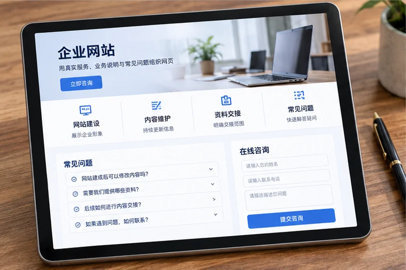 企业网站展示业务与服务信息的场景示意