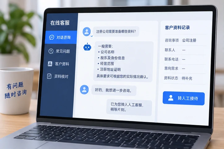在线客服接待与咨询整理的服务场景示意
