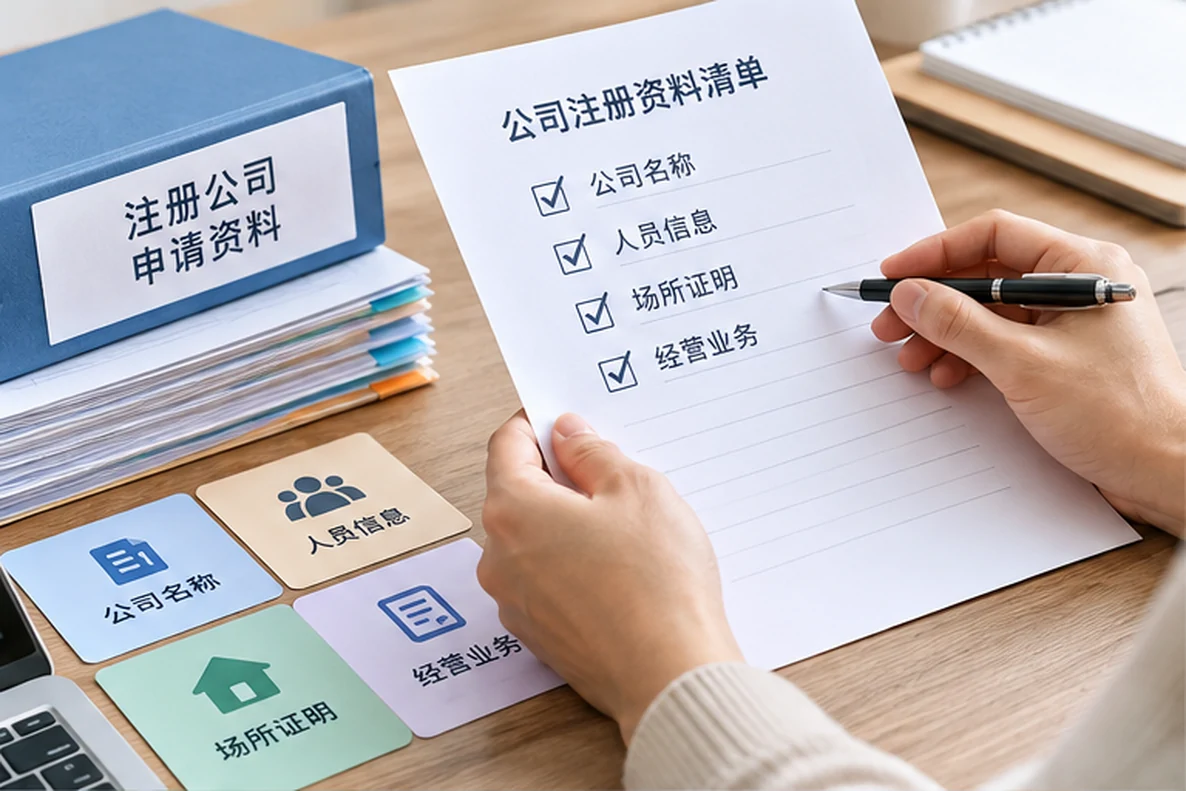 核对注册公司资料与办理事项的服务场景示意