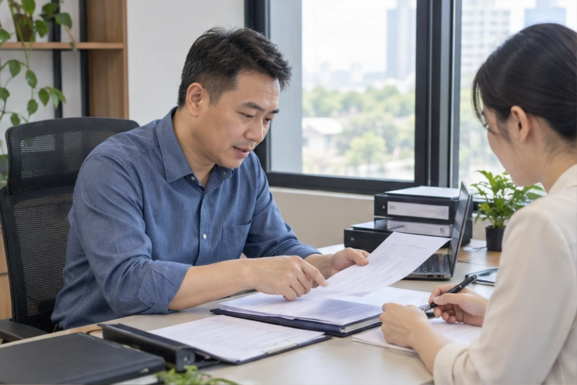 核对注册公司资料与办理事项的服务场景示意