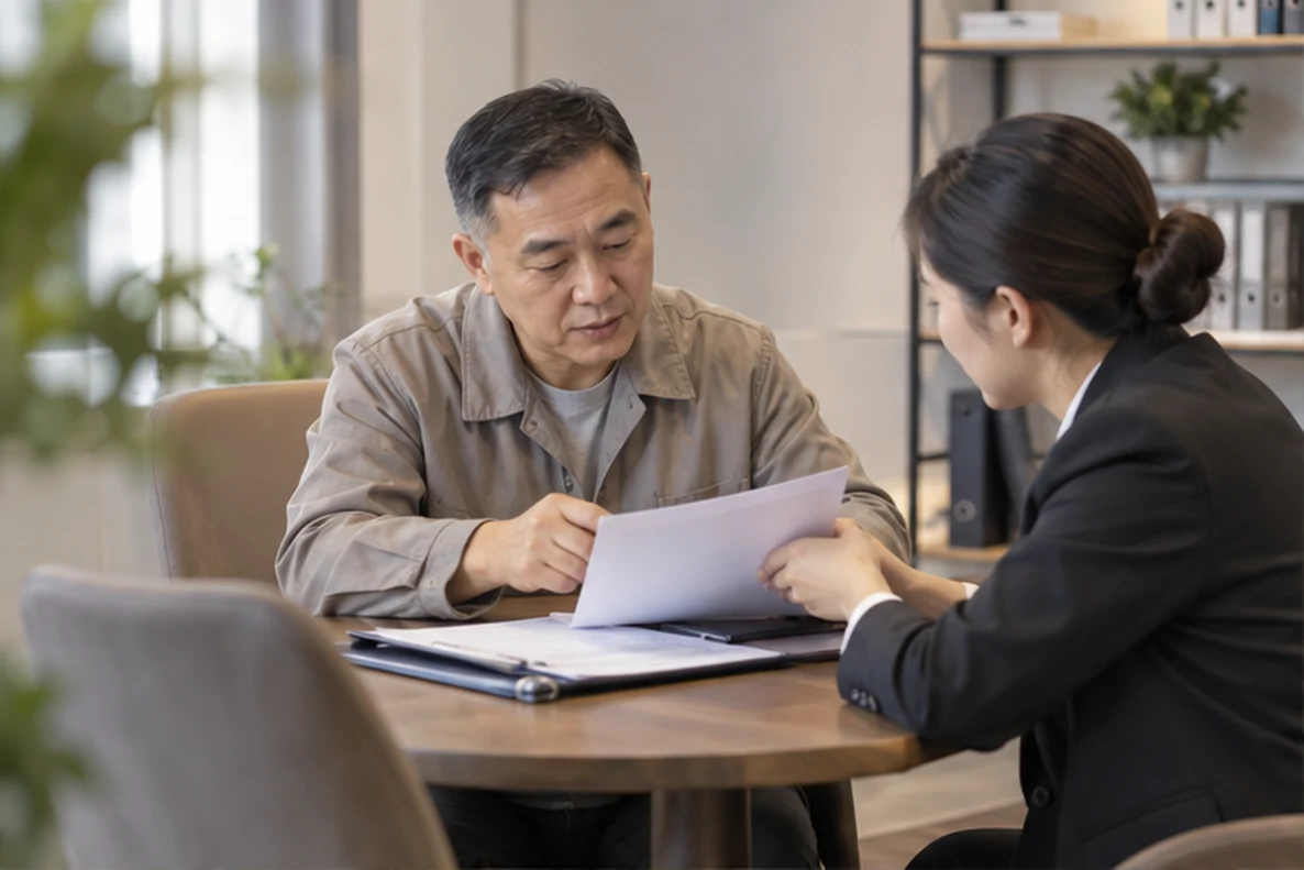 核对注册公司资料与办理事项的服务场景示意