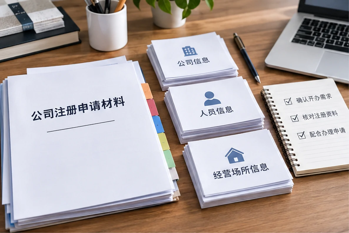 核对注册公司资料与办理事项的服务场景示意