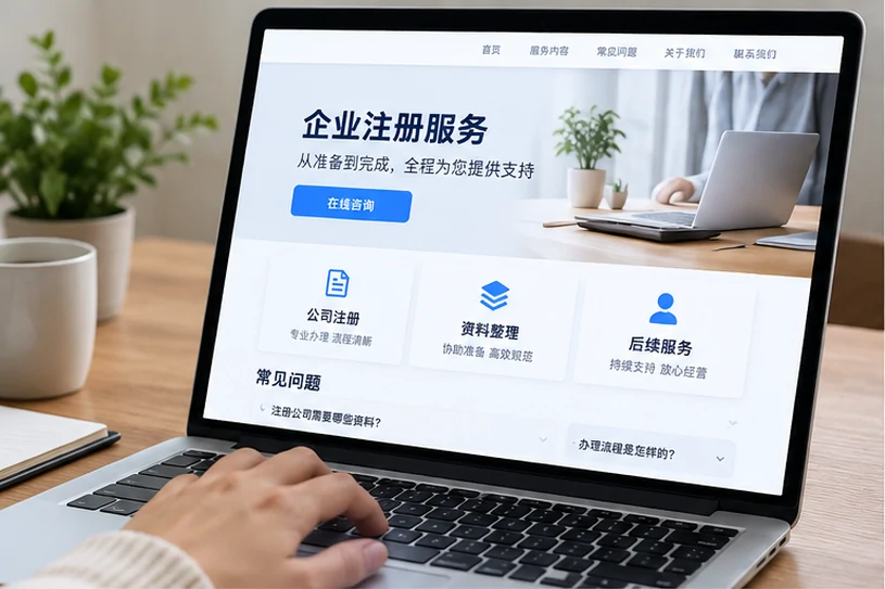 企业网站展示业务与服务信息的场景示意