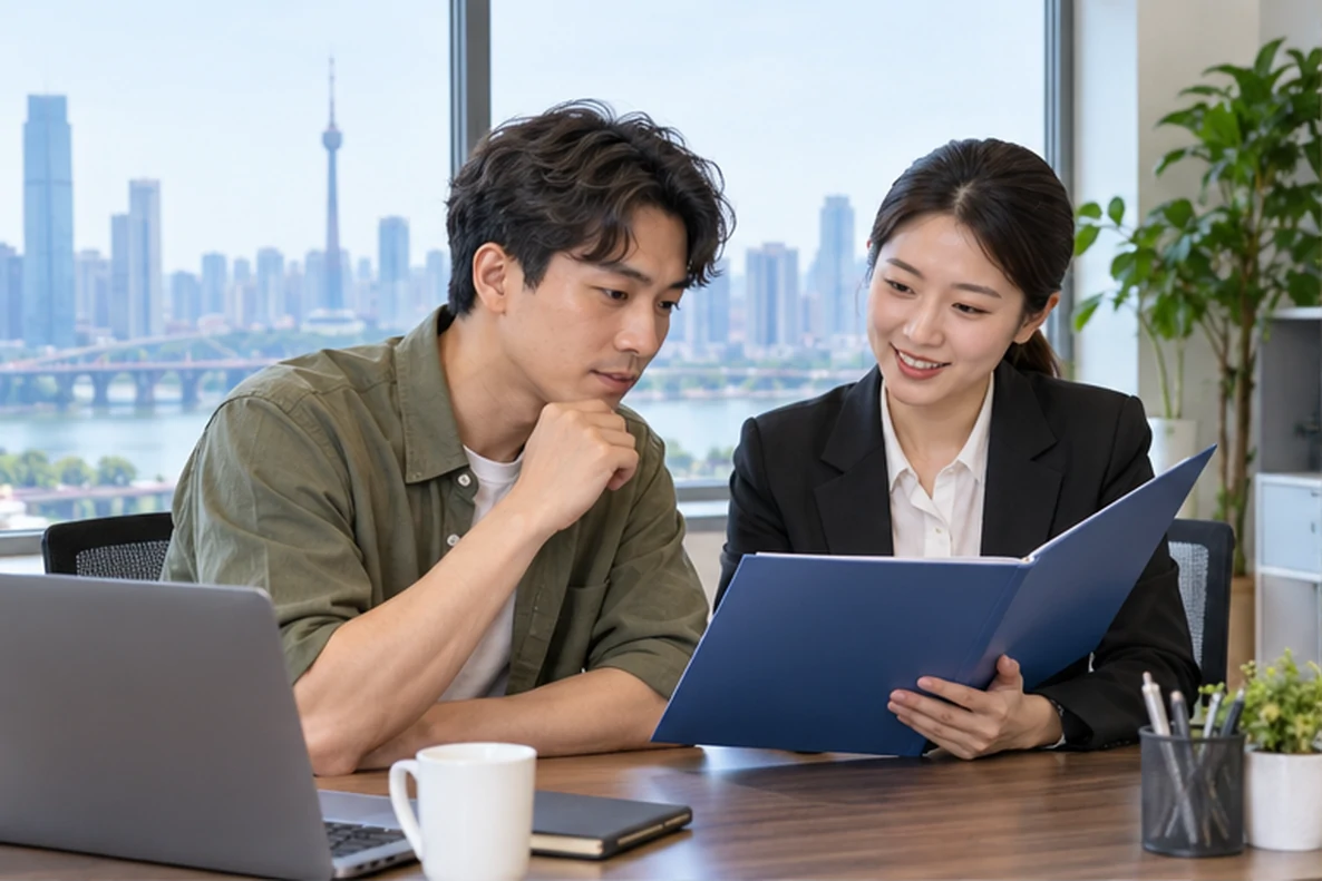 核对注册公司资料与办理事项的服务场景示意