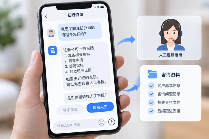 在线客服接待与咨询整理的服务场景示意