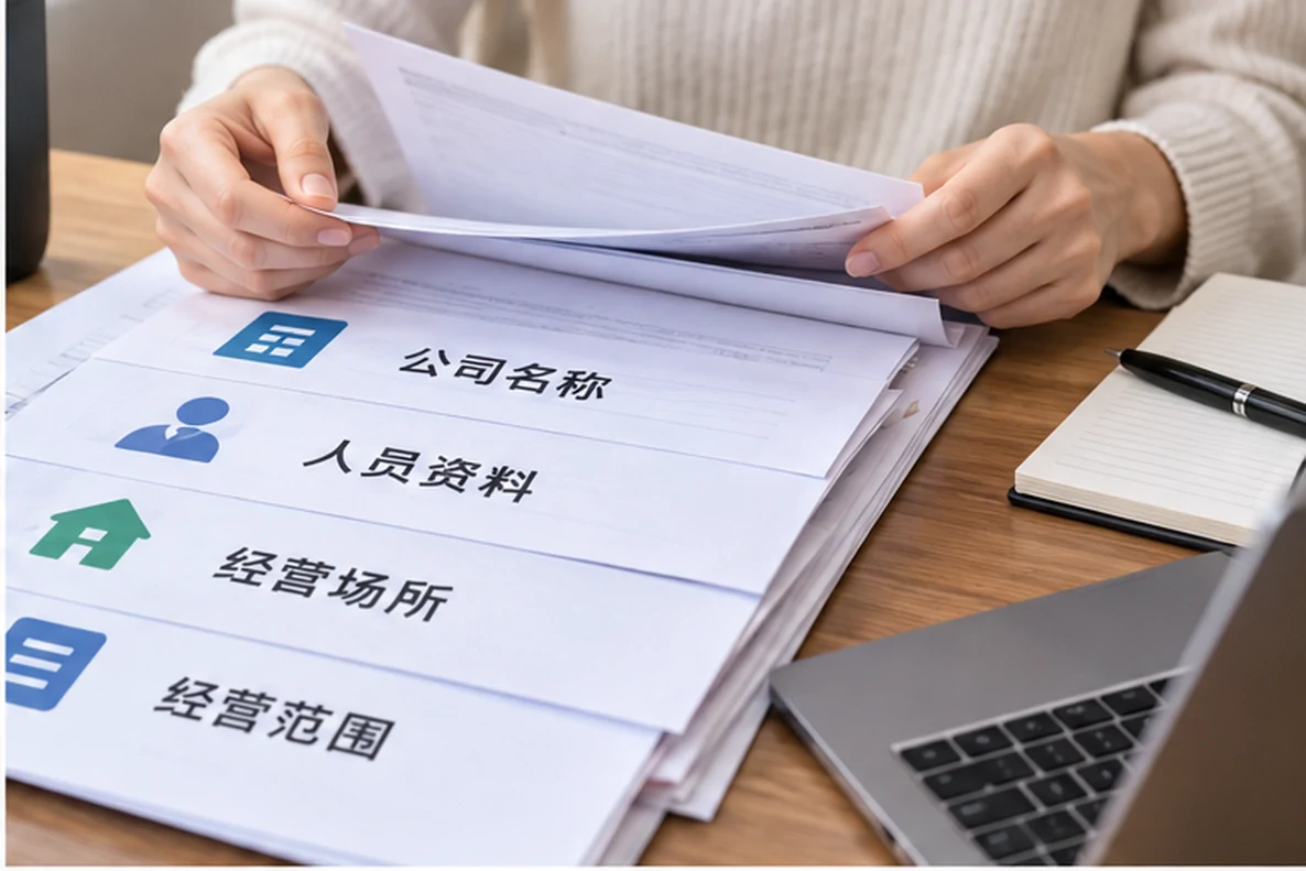 核对注册公司资料与办理事项的服务场景示意